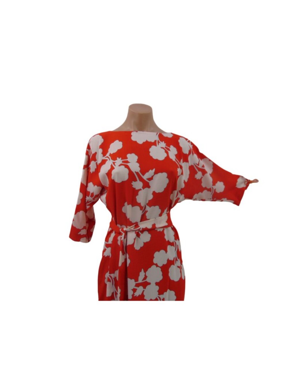 Diane Von Furstenberg DVF Maja Two Dress 8 Coral Red Halo Buds Silk Snap V Back - Picture 2 of 15